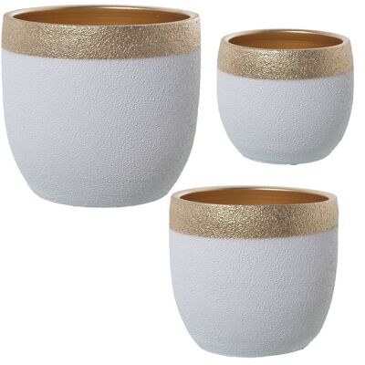 SET 3 WEISS/GOLD PFLANZTÖPFE °20X19+°26X24+°30X29CM LL60272