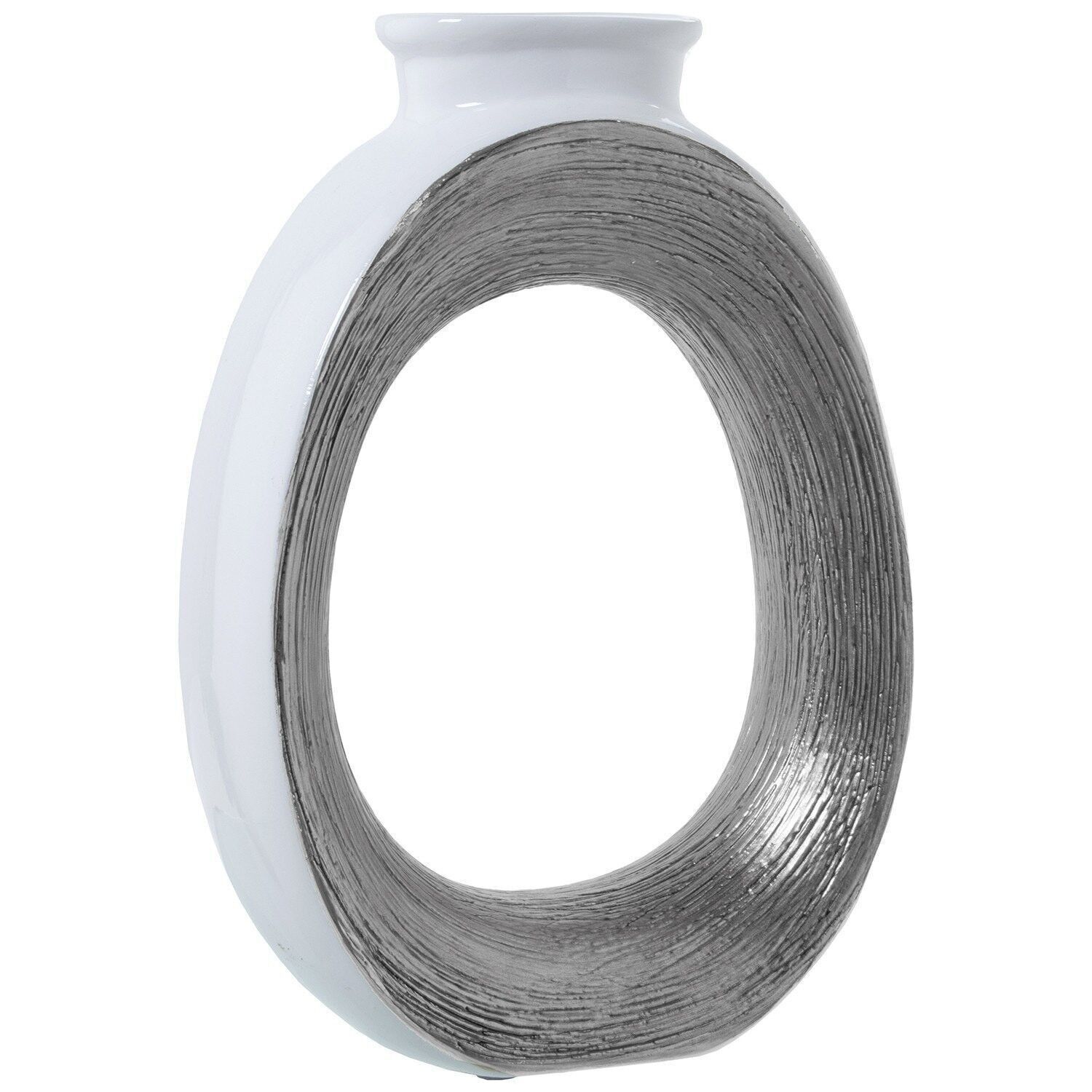 KERAMIKVASE 37CM ​​WEISS/SILBER 25X10X37CM LL60282