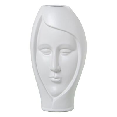 JARRÓN CERÁMICA BLANCO MATE ROSTRO MUJER 16X14X30CM LL60544