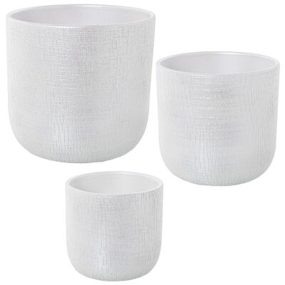 SET 3 WHITE CERAMIC PLANTER POTS °30X28CM+°25X24CM+°20X19CMCM LL60829