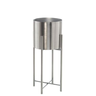 SILVER METAL PLANTER WITH SILVER METAL PIECE ROUND TUBE °27.5X60CM, PLANTER:°24X23CM LL60926