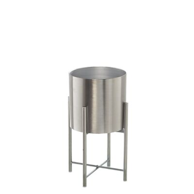 SILVER METAL PLANTER WITH SILVER METAL PIECE ROUND TUBE °27.5X45CM, PLANTER:°24X23CM LL60927