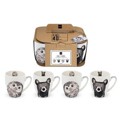 Owl & Bear 4 Mug Set