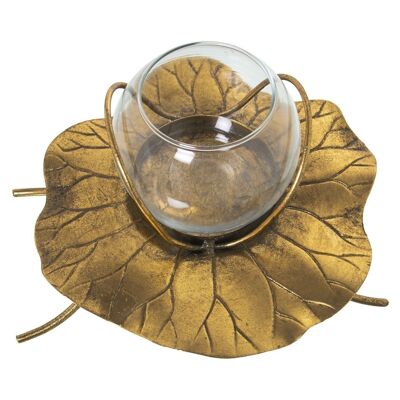 GOLDEN METAL/GLASS CANDLE HOLDER 20X19X13/14CM, GLASS:°10X8CM LL61312