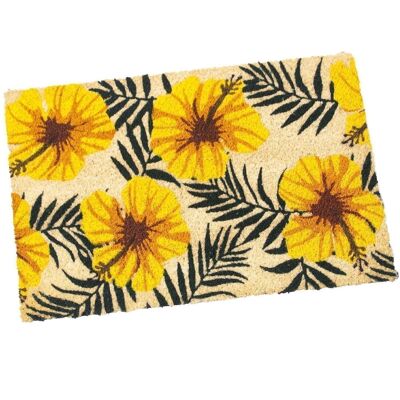 Paillasson en fibre de coco jaune fleuri _ 40 x 60 x 2 cm LL63302