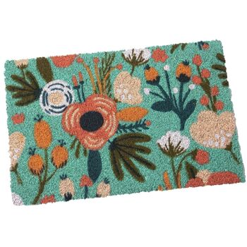 Paillasson en fibre de coco fleurs fond bleu _40X60X2CM LL63305