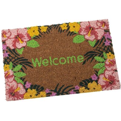 Fußmatte aus Kokosfaser, Blumen, Willkommen, 40 x 60 x 2 cm, LL63306