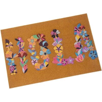 POLYESTER DOORMAT WITH PVC BACK -HELLO- FLOWERS 40X60X1CM LL63314