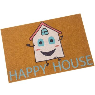 POLYESTER-FUSSMATTE MIT PVC-RÜCKSEITE -HAPPY HOUSE- 40X60X1CM LL63315