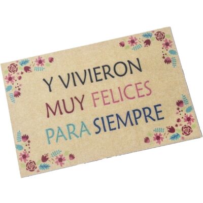 POLYESTER DOORMAT WITH PVC BACK -AND THEY LIVED VERY HAPPY- 40X60X1CM LL63320