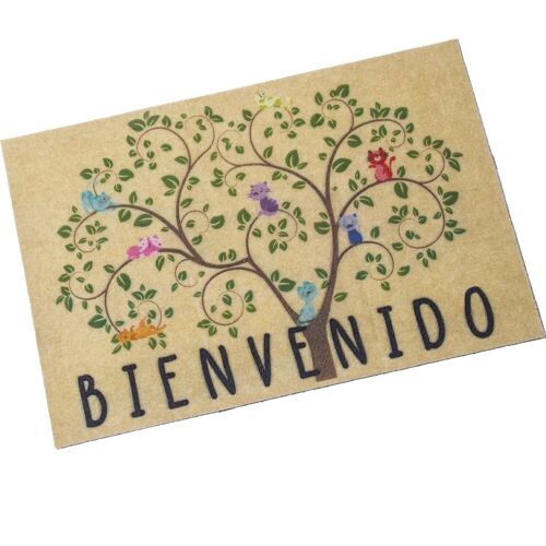 FELPUDO POLIÉSTER C/TRASERA PVC -BIENVENIDO- ÁRBOL 40X60X1CM LL63322