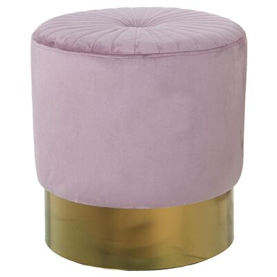 PINK VELVET POUF WITH GOLDEN STEEL BAND 12CM °40X43CM, POLY╔STER/DM+PINE LL64061