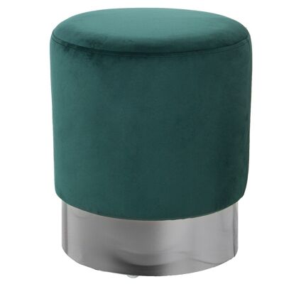 POUF IN VELLUTO VERDE SCURO CON FASCIA IN ACCIAIO ARGENTO 10CM °35X42CM, POLI╔STER/DM+PINO LL64062