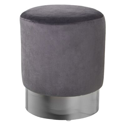 GRAY VELVET POUF WITH SILVER STEEL BAND 10CM °35X42CM, POLY╔STER/DM+PINE LL64064