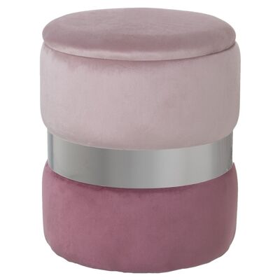 PINK VELVET STORAGE POUF, 2 TONES, PLATED STEEL BAND.7CM °37X43CM, POLY╔STER/DM LL64065