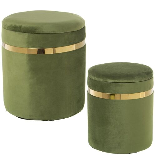 SET 2 PUFS ALMACENAJE TERCIOPELO VERDE °38X44CM+°33X38CM, POLI╔STER LL68012