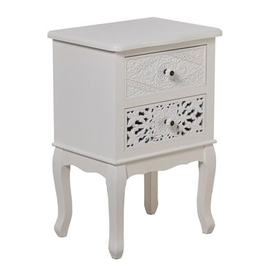 WOODEN NIGHT TABLE WITH 2 DRAWERS CARVED WHITE 45X34X68CM, FIR+PINE+DM LL68018