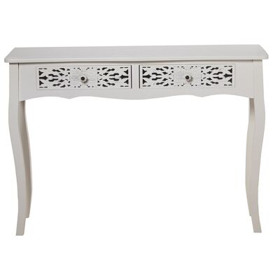 WOODEN ENTRANCE TABLE WITH 2 DRAWERS CARVED WHITE 110X38X79CM, FIR+PINE+DM LL68020