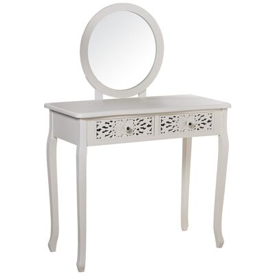 WOODEN DRESSING TABLE W/MIRROR+2 DRAWERS CARVED _90X40X78CM LL68022