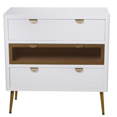 OFFERTA CASSETTIERA IN LEGNO CON 3 CASSETTI BIANCO/ORO 80X40X80CM, ALTA.GAMBE:20,5 CM LL68025