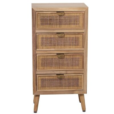 WOODEN SIFONIER WITH 5 NATURAL RATTAN DRAWERS, PINE+DM 45X30X89CM, HIGH. LEGS:16CM LL68031