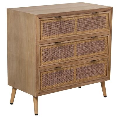 WOODEN CHEST OF DRAWERS WITH 3 NATURAL RATTAN, PINE+DM 80X40X80CM, HIGH. LEGS:16CM LL68032