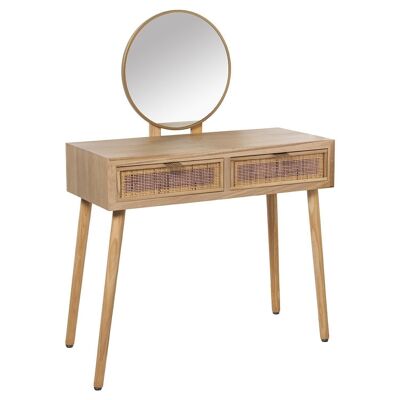 DRESSING TABLE WITH MIRROR AND 2 RATTAN DRAWERS, MIRROR: ø45CM 90X40X125CM, HIGH.TABLE:78CM LL68037