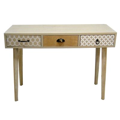 WOODEN ENTRANCE TABLE WITH 3 DRAWERS, FIR+CONTRACH.+ PINE LEGS _110X35X79CM LL68038
