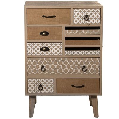 CREDENZA IN LEGNO CON 7 CASSETTI + 3 VASSOI, ABETE + CONTRACO.+PINO _65X35X100CM LL68044