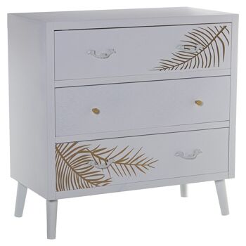 COMMODE EN BOIS 3 TIROIRS RELIEF BLANC+FEUILLE D'OR 80X40X80CM, SAPIN+DM LL68310