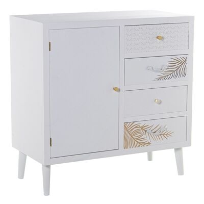 WOODEN SIDEBOARD WITH DOOR AND 4 DRAWERS WHITE+GOLD LEAF 80X40X80CM, FIR+DM LL68311