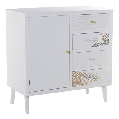 CREDENZA IN LEGNO CON ANTE E 4 CASSETTI BIANCO+FOGLIA ORO 80X40X80CM, ABETE+DM LL68311