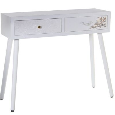 WOODEN ENTRANCE TABLE WITH 2 DRAWERS WHITE RELIEF+GOLD LEAF 90X30X78CM, FIR+DM LL68313