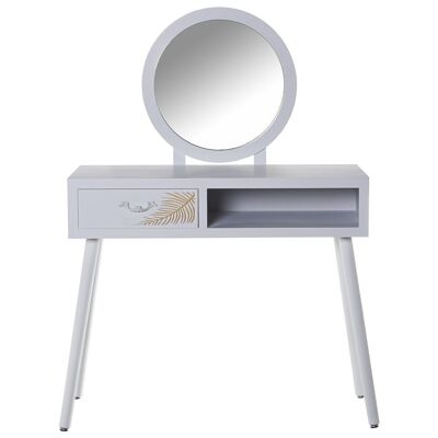 WOODEN VANITY TABLE W/MIRROR AND WHITE RELIEV DRAWER, FIR+D 90X40X80CM, MIRROR: °50CM LL68314