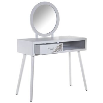 COIFFEUSE EN BOIS AVEC MIROIR ET TIROIR EN RELIEV BLANC, SAPIN+D 90X40X80CM, MIROIR: °50CM LL68314 3