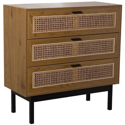 WOOD/WICKER CHEST OF COMMERCE WITH 3 DRAWERS+METAL LEGS 80X35X80CM, DM+FRESN MELAMINE LL68322