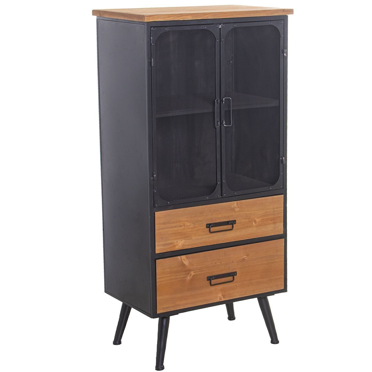 METAL/WOOD DISPLAY CABINET WITH 2 GRID DOORS+2 DRAWERS 60X38X121CM, DM+FIR VENEER LL68324