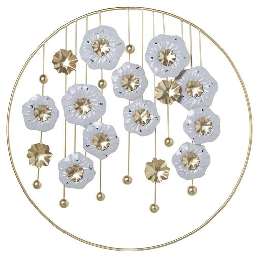 APLIQUE PARED METAL REDONDO FLORES BLANCO/DORADO 62X3,5X62CM (HIERRO) LL68333