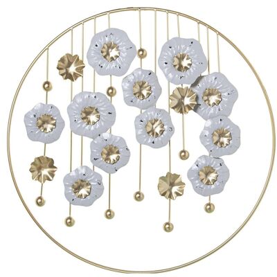 ROUND METAL WALL APPLIANCE FLOWERS WHITE/GOLD 62X3.5X62CM (IRON) LL68333