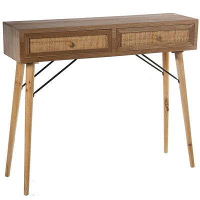 WOODEN ENTRANCE TABLE WITH 2 WICKER DRAWERS, PAULOWNIA+DM 90X25X77CM, HIGH.LEGS:66CM LL68337