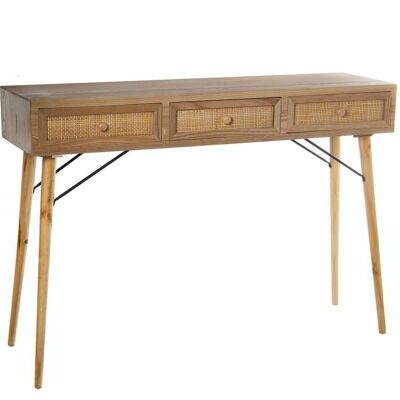 WOODEN ENTRANCE TABLE WITH 3 WICKER DRAWERS, PAULOWNIA+DM 115X30X81CM, HIGH.LEGS:61.5 LL68338