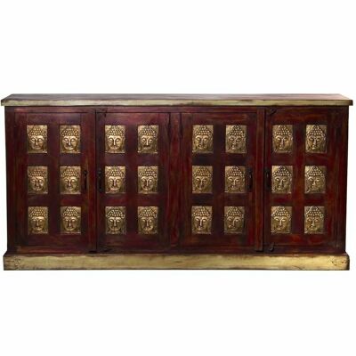 MANGO WOODEN SIDEBOARD WITH 4 DOORS RED/GOLDEN BUDDHAS 180X40X90CM LL68349