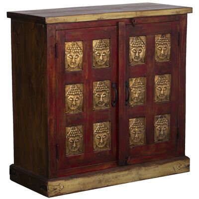 MANGO WOODEN ENTRANCE FURNITURE WITH 2 DOORS RED/GOLDEN BUDDHAS 90X40X90CM LL68350