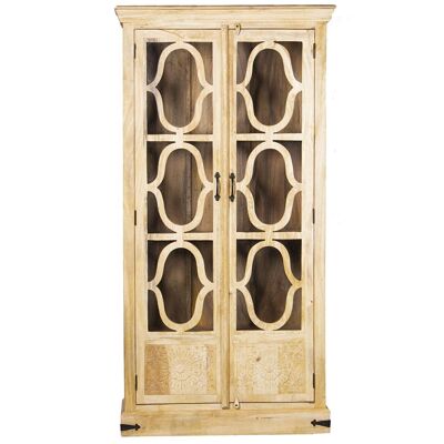 MANGO WOODEN CABINET WITH 2 NATURAL GLASS DOORS 100X45X195CM LL68354