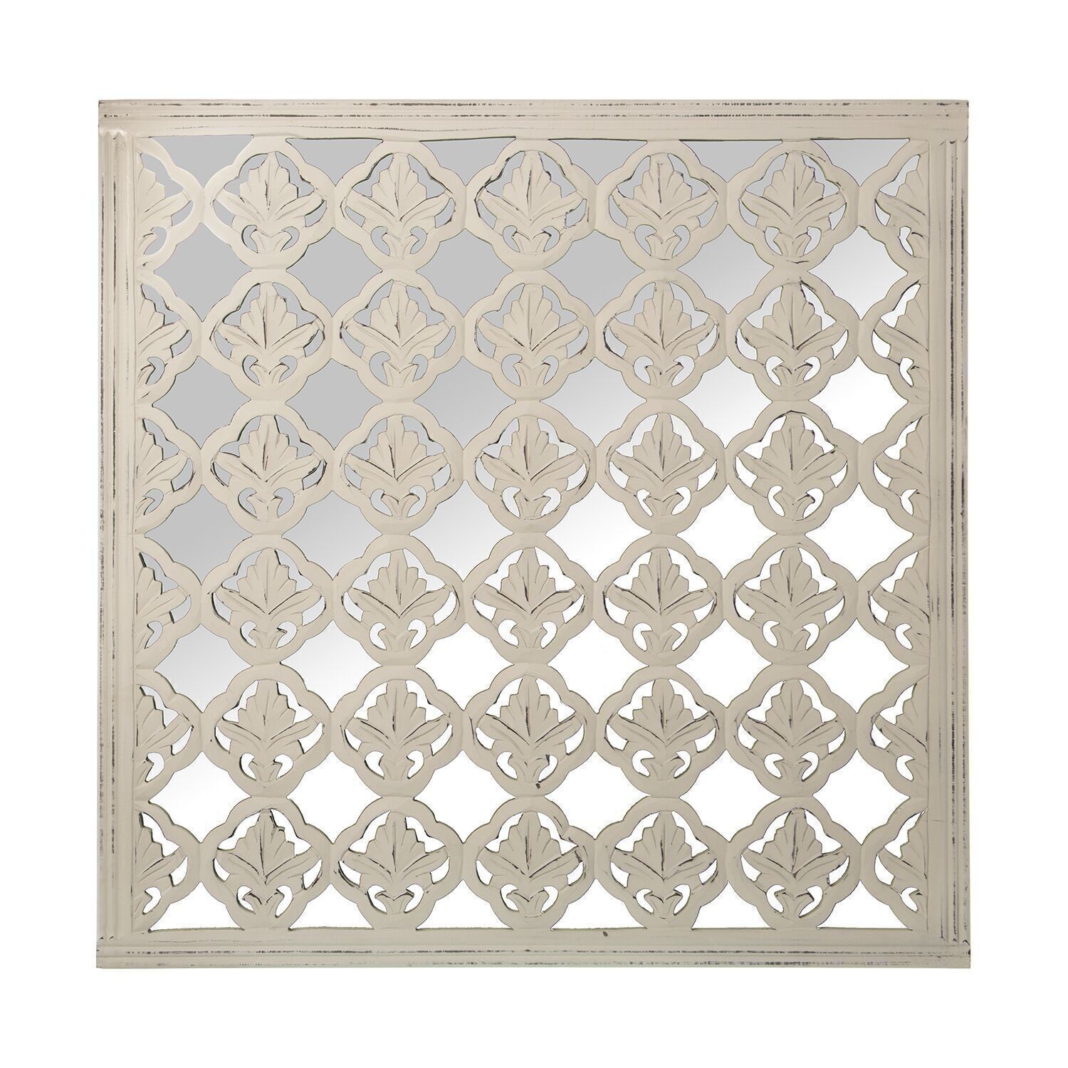 Weißer, durchbrochener Altar/Spiegel aus Holz, 90 x 90 cm, 90 x 1,8 x 90 cm, Holz: DM LL70007