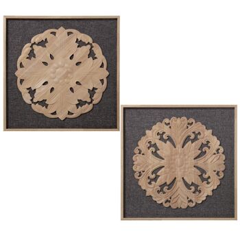 RETABLE EN BOIS NATUREL DANS TABLEAU ENCADRÉ ASSORTIMENT 60X3X60CM, DM+LIN LL70052