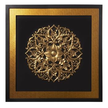 TABLEAU EN BOIS MANDALA NOIR/OR 80X80X4,2CM, BOIS: SAPIN LL70055