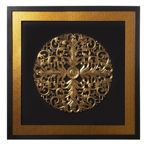 CUADRO MADERA NEGRO/DORADO MANDALA 80X80X4,2CM, MADERA: ABETO LL70056