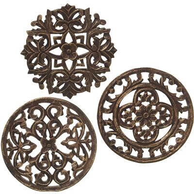 SET OF 3 ROUND OPENHOUSE WOODEN ALTARPIECES 25CM ASSORTED BROWN _°25X1CM, WOOD: DM LL70117