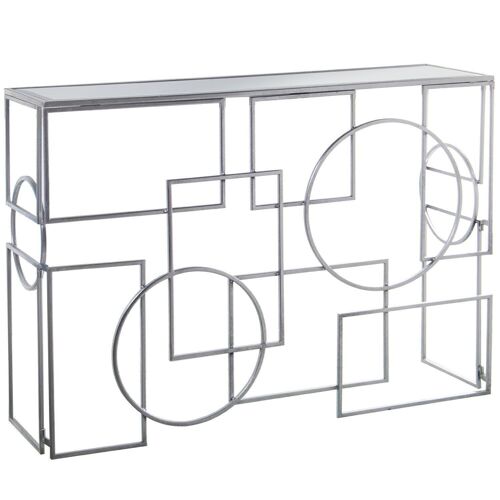 MESA ENTRADA METAL PLATEADO C/CRISTAL ESPEJO 110X31X79CM LL71717